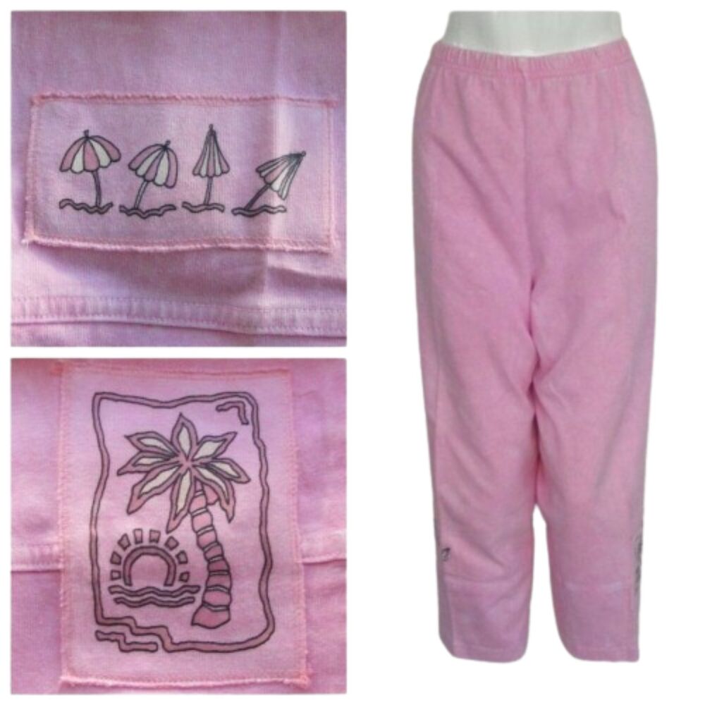 PRODUCE COMPANY Pants, L, Pink, Cropped, Elastic Waist, Umbrellas, Tree